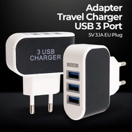 3 Port 5V 3.1A EU Plug LED Travel Charger Adapter - EKA - Black
