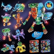 A set of 8 boxes of crystal transparent small particle building blocks educational assembly toys Mou