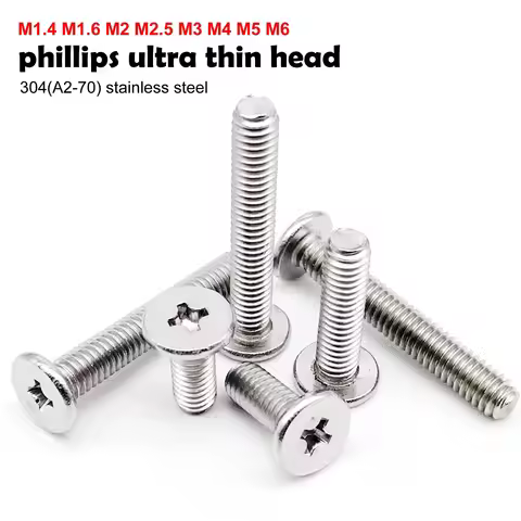 CM M1.4 M1.6 M2 M2.5 M3 M4 M5 M6 304 Stainless Steel Cross Phillips Ultra Thin Ultrathin Flat Wafer 