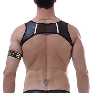 Men Chest Harness Shoulder Strap Crop Top PU Leather Underwear Tops Gay Sexy Stage Dance Showwear Male Lingerie Y-Back Fitness