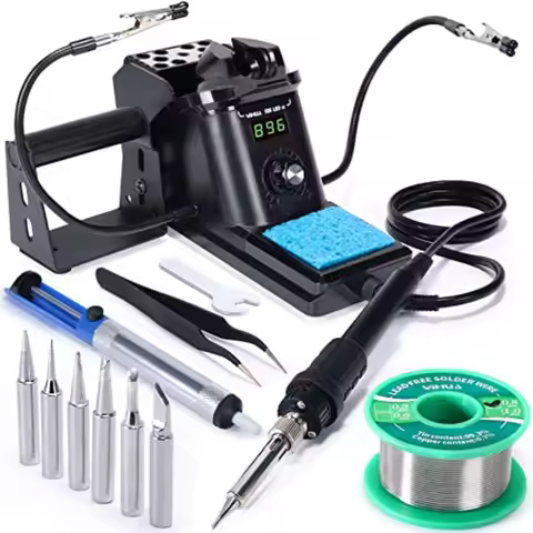 926 III 60W Digital Display Soldering Iron Station Kit w 2 Helping Hands 6 Extra Iron Tips Lead-Free