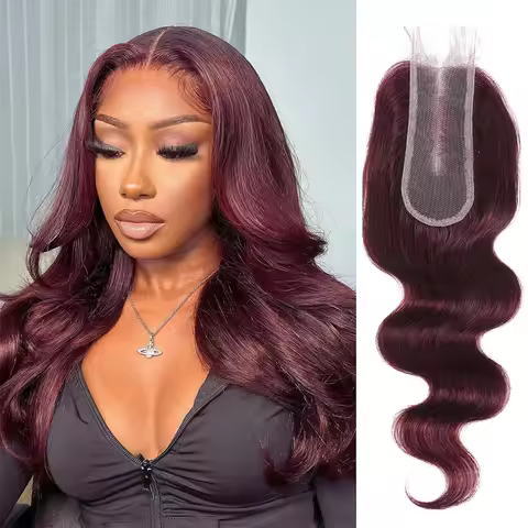 Burgundy 2x6 Kim Lace Closure 100% Human Hair 99J Body Wave 2x6 Transparent Lace Closure Brazilian V