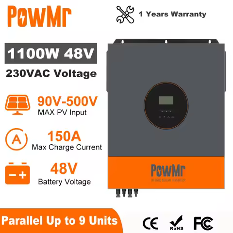 PowMr 11KW Hybrid Solar Inverter 48V 220V Off Grid Inverter with MPPT 150A Charger Work without Batt