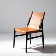 Saddle Leather Hotel Light Luxury Imitation Solid Wood Chair Designer High-end Chair Backrest Chair 