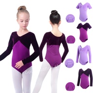 Children's Ballet Costumes Autumn Winter Velvet Splicing Long Sleeve Leotard Dancewear Bodysuit Gymnastics Leotard for Girls