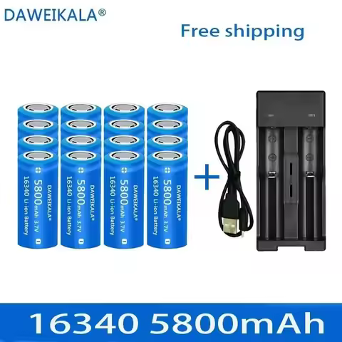 5800mAh rechargeable 3.7V Li-ion 16340 batteries CR123A battery for LED flashlight wall charger, tra