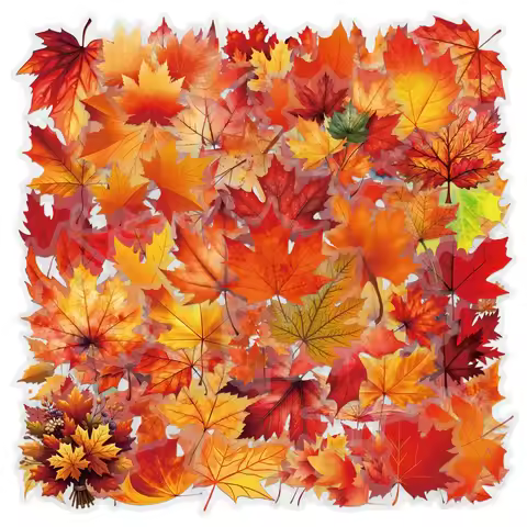 60 Pieces Transparent Maple Leaf Sticker Pack - Waterproof Transparent PET Journal Materials & Decor