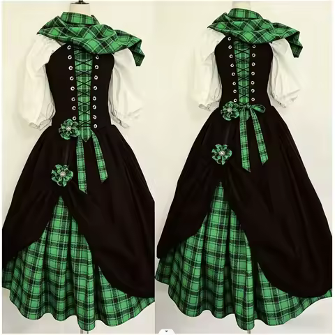 Outlander Claire Fraser Costume Scottish Plaid Dress Women Renaissance Scottish Highland Ball Gown W
