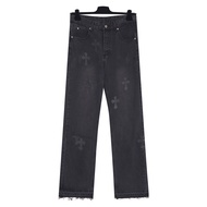 Korean style New product 24 New High Version Chrome Hearts Cro Jeans Cross Leather Jeans Heavy Indus