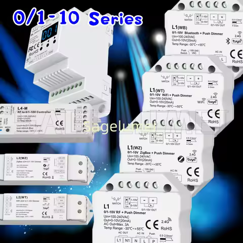 DMX512 to 4CH 0/1-10V Decoder DL RF to 1 Channel Dimmer L1 100-240VAC WiFi/ZigBee/Tuya App/Bluetooth