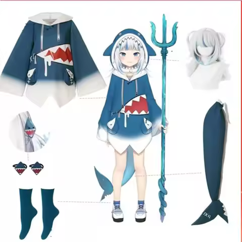 Hololive Gawr Gura Cosplay Costume ENG Shark Costume for Women Halloween Youtuber Cosplay Full Set T