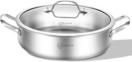 LOLYKITCH 7 Quarts Tri-Ply Stainless Steel Sauté Pan with Lid,12 Inch Deep Frying Pan,Large Skillet,