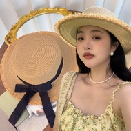 1/2/3Pcs French Bow Flat Top Straw Hat - Anti-UV Beach Suncap - Fashion Braided  Sunhat - Elegant Wo