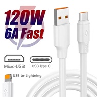 1m 120W 6A Fast Charging Data Cables USB Type C Micro Lightning Cable Compatible with IPhone Samsung Xiaomi Huawei