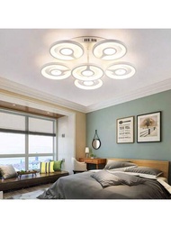 1入85-265伏6頭led圓形吸頂燈,可選暖/白/3色調光,北歐風格創意燈具,適用於客廳、臥室和餐廳