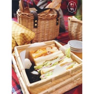 利物商店天然竹編正方形日式三明治盒便當盒戶外野餐露營圍爐煮茶