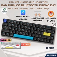 Bàn Phím Cơ Không Dây Bluetooth C68 Có LED 3 Mode Kết Nối - Công Thái Học Cho Win/ Mac Gõ Êm Tắt Tiế