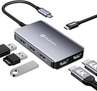 Reborn USB C Hub to Dual HDMI 4K, Docking Station Dual Monitor for Laptop, 6-in-1 USBC Dongle Adapte