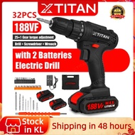 33Pcs Set Cordless Drill Driver Kit Hand Drill 2 Speed Screwdriver 188VF Power Drill Li-on Battery Car Electric Screwdriver Drill with 1/2 Batteri