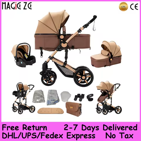 3-in-1 Baby Stroller, Foldable & Adjustable Handlebar, 27cm All-Terrain Wheels, 135°-180° Backrest, 