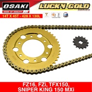 FZ16 FZi Sniper King 150 MXi TFX150/MSLAZ (14T-45T X 428-130L) Osaki Lucky Gold Chain and Sprocket S