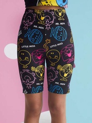 Mr Men Little Miss X SHEIN 卡通字母圖形騎行褲