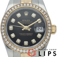 二手勞力士 Datejust 26 女士腕錶，鑲鑽錶圈及10顆鑽石，Datejust 女士腕錶 179383G（隨機型號），附原廠錶盒及保固卡，18K黃金/不鏽鋼材質，黑色錶盤，拋光處理，成色極佳。