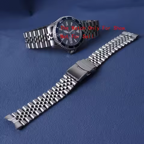 Carlywet 316L Stainless Steel Silver Jubilee Watch Band Strap Bracelets Solid Curved End For 22mm OR