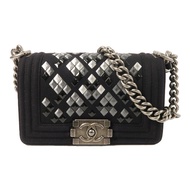 CHANEL 羊毛Mosaic Boy 20銀扣鏈帶肩背袋