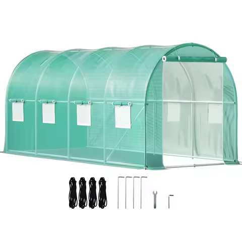 SucceBuy Walk-in Tunnel Greenhouse Galvanized Frame & Waterproof Cover 15x7x7/10x7x7/20x10x7/12x7x7 