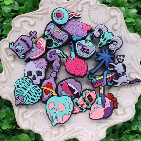 1-19Pcs PVC Heart Terrifying Skull Knife Sandals Shoe Charms Accessories Adult Sandals Buckle Fit DI