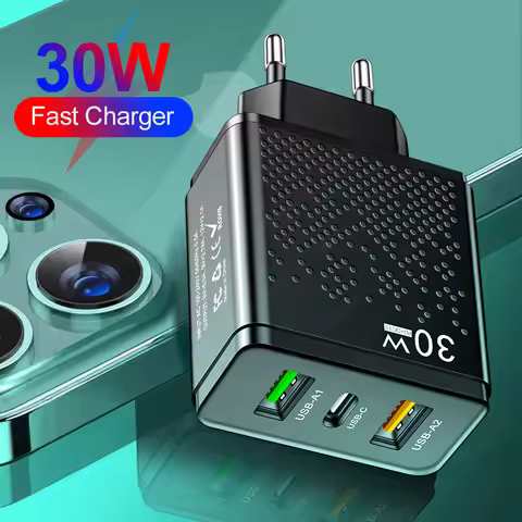 30W Type C Charger 3 Ports Fast Charging EU/US/UK Plug Wall Charger For iPhone Samsung Xiaomi Huawei