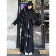 Abaya Hitam Garis Putih Syar'i Muslim Arab Modis Remaja Kekinian