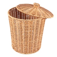 Woven Basket Trash Can Round Rattan Waste Basket with Lid Planter Woven Storage Baskets Wicker Waste