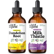 Wild & Organic Dandelion Root Tincture & Milk Thistle Tincture  fl oz - Liver Cleanse Detox Support 