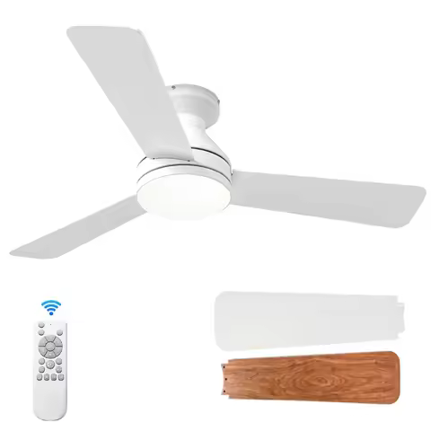 42/52 Inch Low Profile Ceiling Fan with Light Remote Summer/Winter Mode LED Light Modern 3 Blades Fa