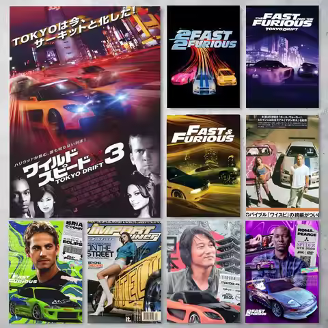 F-Fast and F-Furious 2 Classic Vintage Poster Self-adhesive Art Waterproof Paper Sticker Coffee Hous