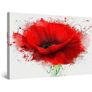 Canvas Wall Art Red Poppy Abstract Flowers Painting Framed 24 X 36