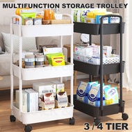 3/4 Tier MULTIFUNCTION STORAGE TROLLEY Storage Trolley Rack Office Shelves Home Kitchen Rack With Plastic Wheel