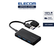 ELECOM 4 Ports USB 3.0 Hub with Type-C Adapter/ U3H-CA4004B/Compact/4 Ports/Black/5Gbps ultra-thin