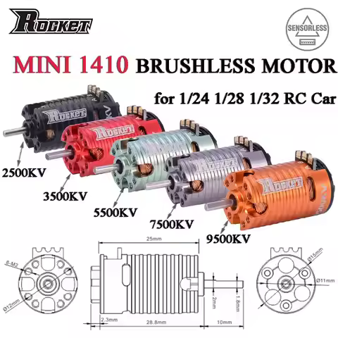 Rocket MINI 1410 2500/3500/5500/7500/9500KV Brushless Motor 2.0mm Shaft for 1/24 1/28 1/32 RC Drift 