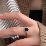 Hot selling Silver Ruitai S925 Sterling Silver Black Agate Love Ring Female Korean Niche Personality Retro Open Index Finger Ring