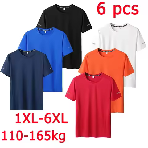 6pcs/set Sport T-shirt for Men Plus Size 5XL/6XL Quick Drying T-shirt Round Neck Big Size Short Slee