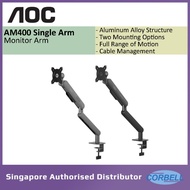 AOC AM400 Single Monitor Arm for 17"- 34" (est 2-9kg) VESA Mount 75 or 100 Cable Management Black/Gr