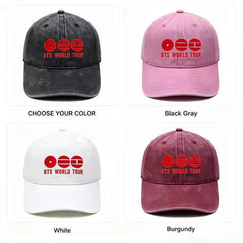 K-pop BTS World Tour Embroidered Dad Hat Vintage Washed Cotton Baseball Cap Casual Outdoor Sun Cap F