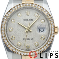 勞力士 Datejust 36 男士腕錶，鑲鑽錶圈，10 顆鑽石，電腦錶盤，已翻新，Datejust 36 116243G(V)，帶原裝錶盒、保固卡，K18YG/SS 男士腕錶，銀色，已翻新，2009