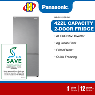 (Save 4.0) Panasonic Refrigerator (422L) AI ECONAVI Inverter Prime Fresh+ Bottom Freezer 2-Door Fridge NR-BX421BPSM