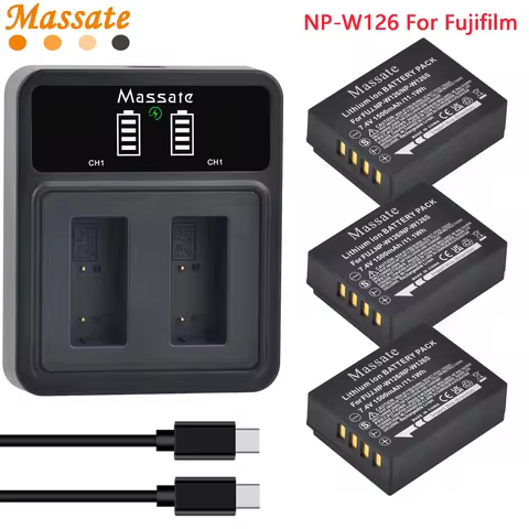 Massate NP-W126 NPW126 NP-W126S Battery +Dual USB Charger for Fujifilm XT30II XM5 X100VI X100V XS10 