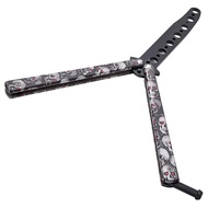 Practice Butterfly Knife Trainer - Stainless Steel Balisong Trainer Butterfly Knife with Skull - Blu