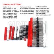 350PCS/box Diodes kit 1N4001 1N4007 1N4148 RL207 UF4007 FR107 207 14Values Rectifier/Fast Recovery/S